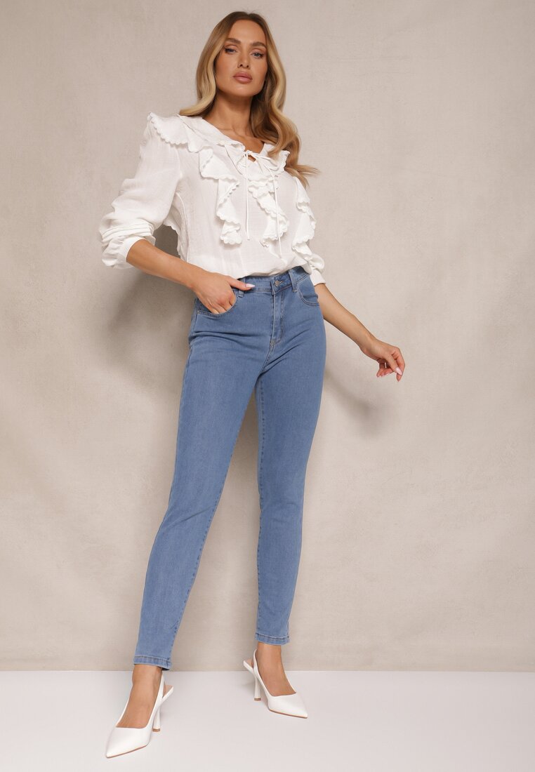 Niebieskie Jeansy High Waist Regular z Bawełną Elisira