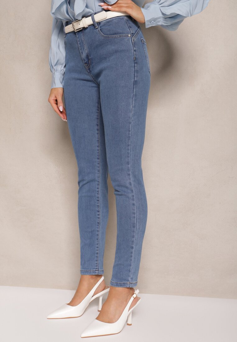 Niebieskie Jeansy z Bawełną High Waist Hreadia