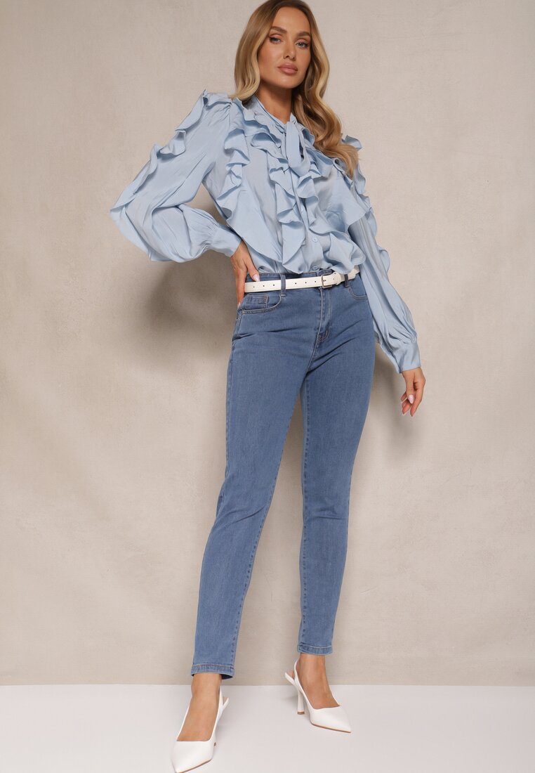 Niebieskie Jeansy z Bawełną High Waist Hreadia