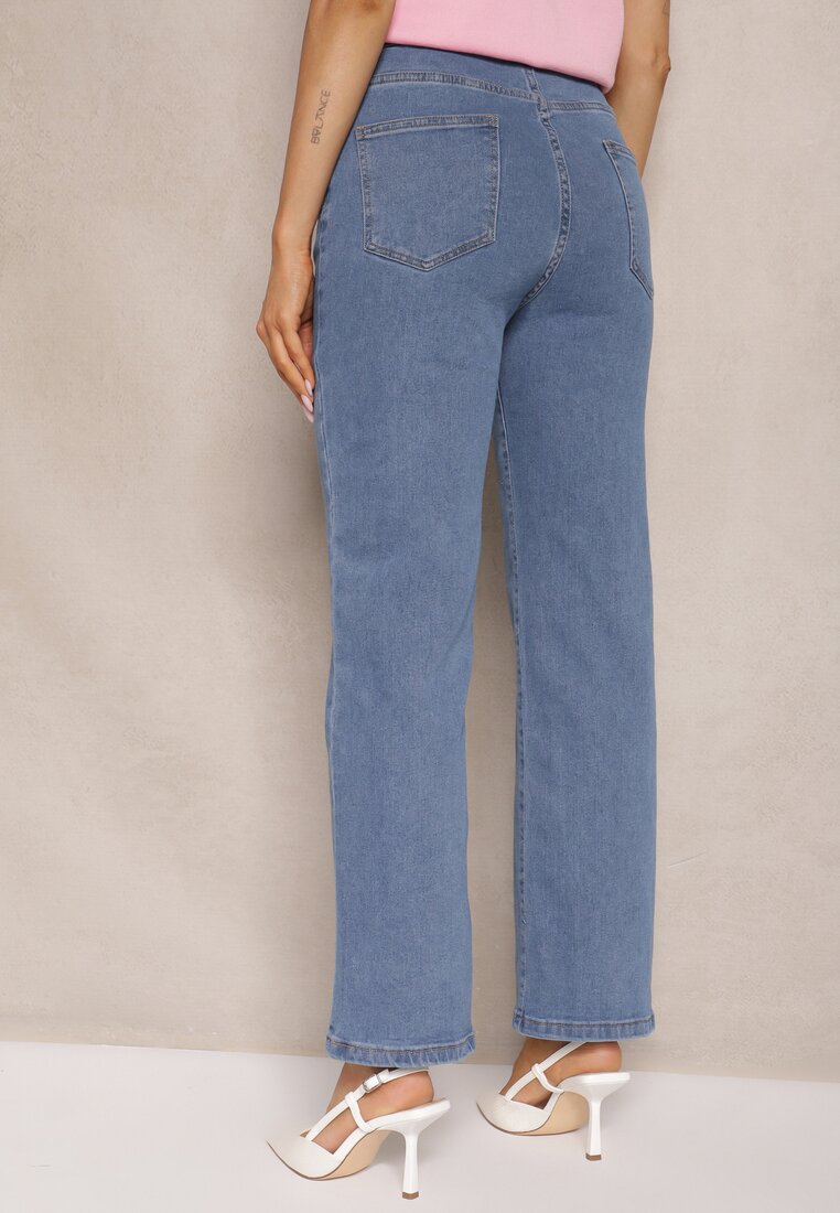Niebieskie Jeansy High Waist o Szerokim Kroju Dalliris