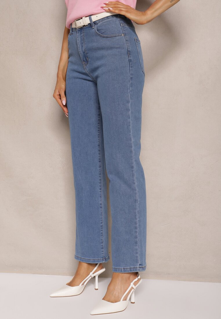 Niebieskie Jeansy High Waist o Szerokim Kroju Dalliris