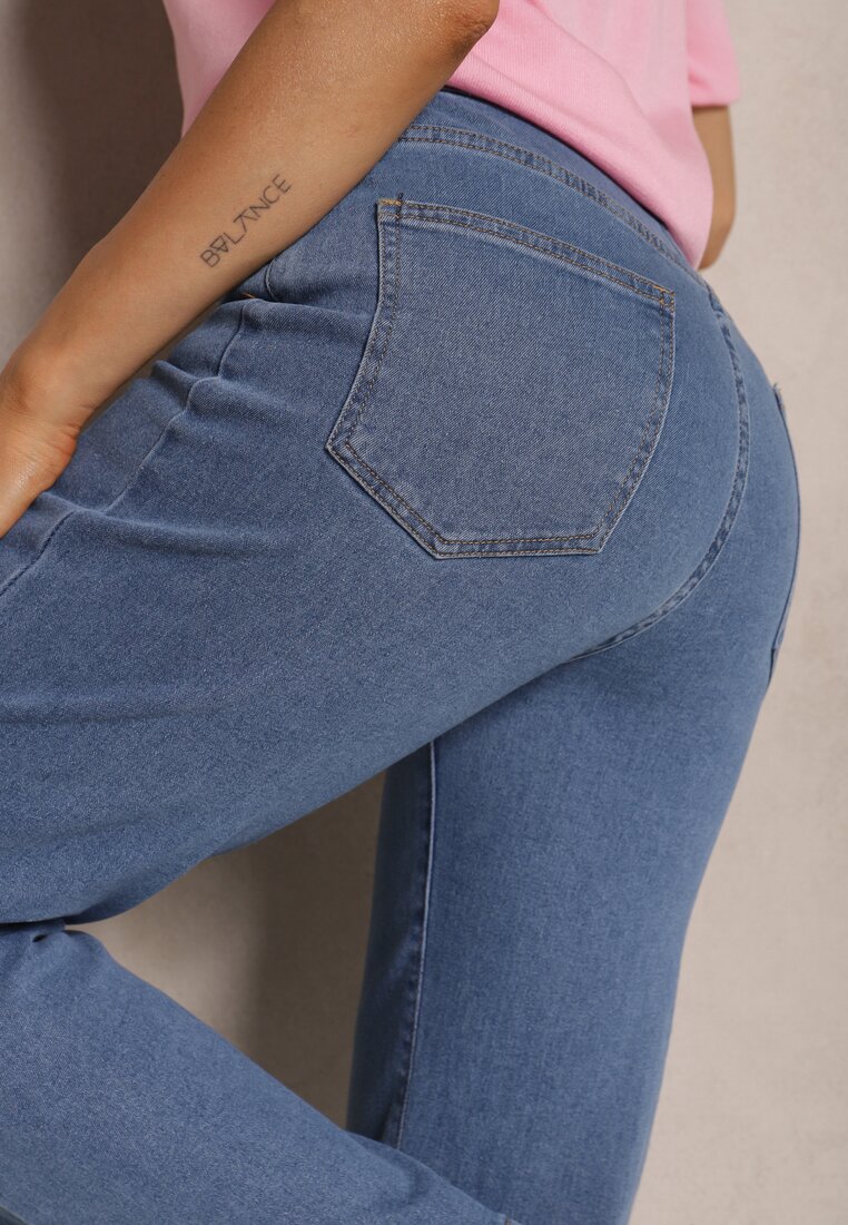 Niebieskie Jeansy High Waist o Szerokim Kroju Dalliris