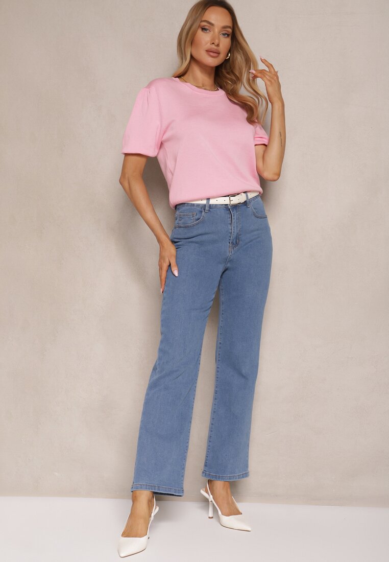 Niebieskie Jeansy High Waist o Szerokim Kroju Dalliris