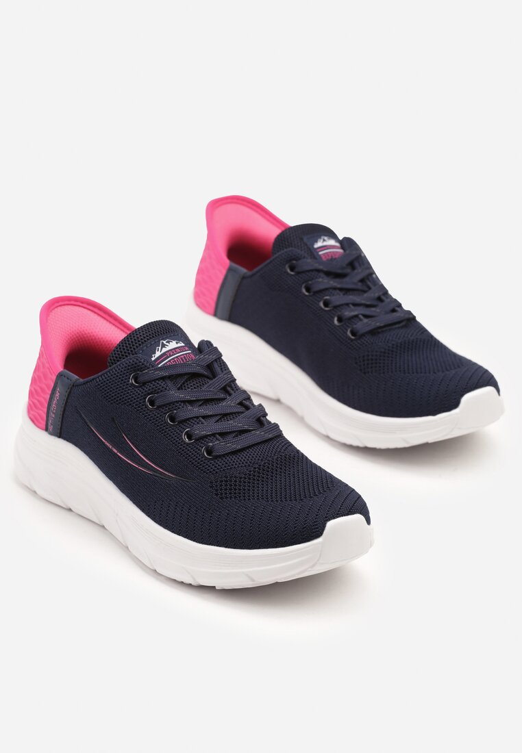 Granatowo-Fuksjowe Buty Sportowe Sneakersy z Ozdobnym Tłoczeniem i Napisami Nolnelia