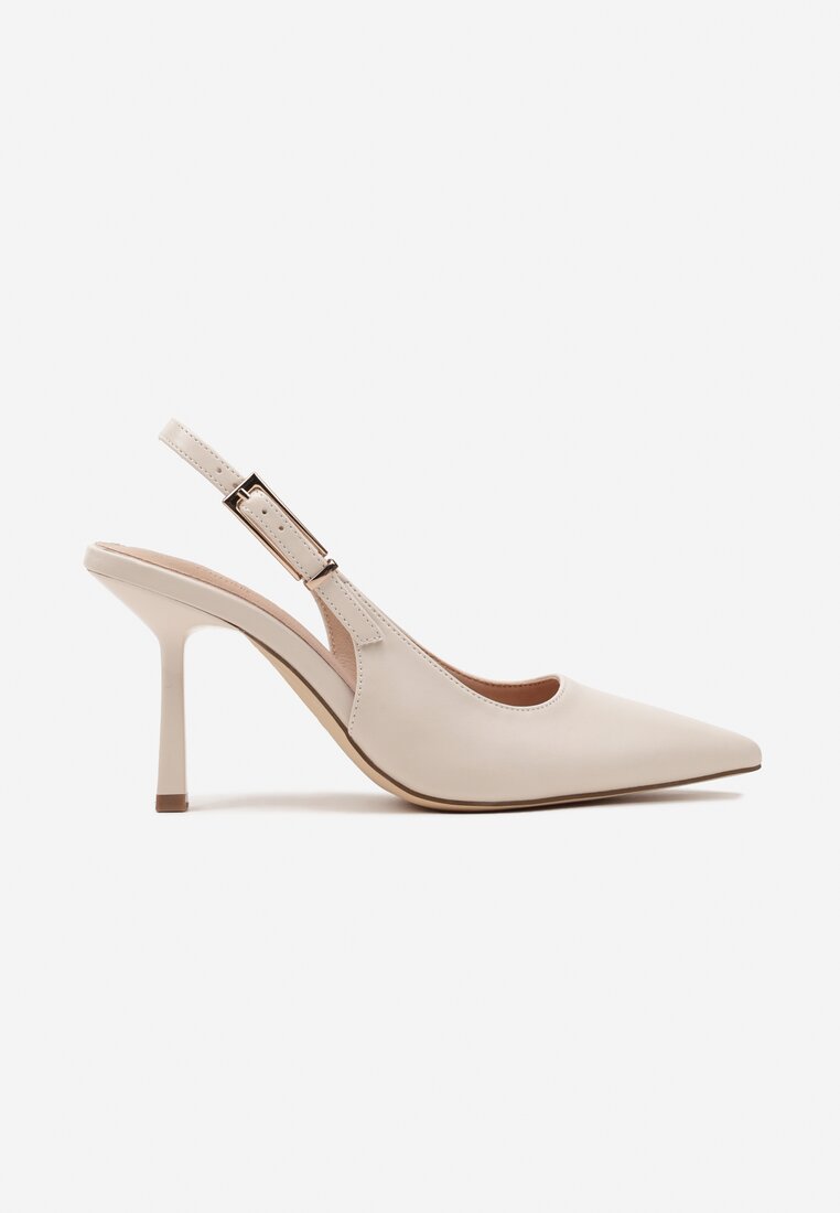 Jasnobeżowe Sandały Szpilki Typu Slingback Elanista