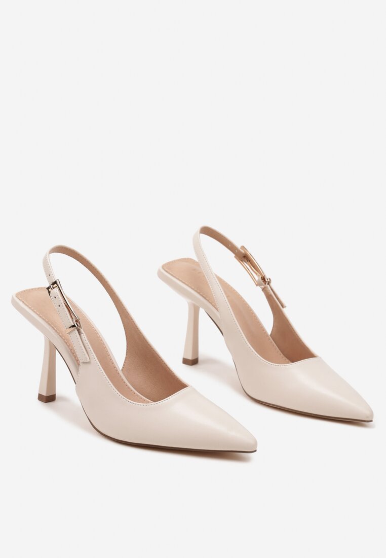 Jasnobeżowe Sandały Szpilki Typu Slingback Elanista