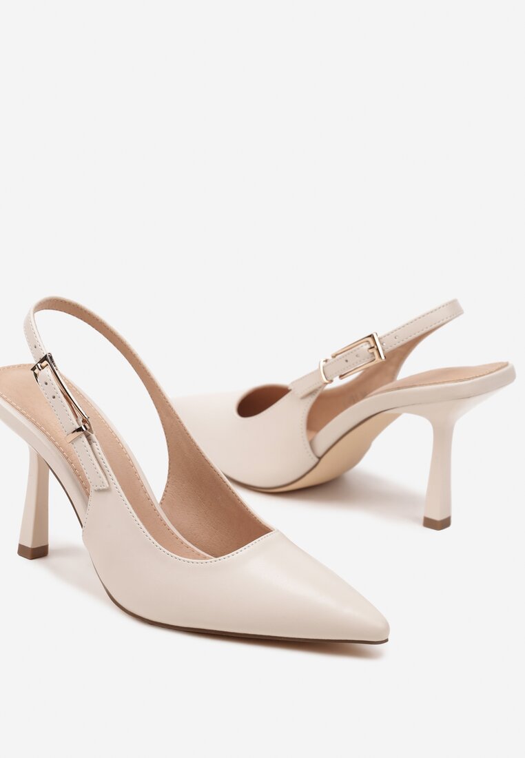 Jasnobeżowe Sandały Szpilki Typu Slingback Elanista