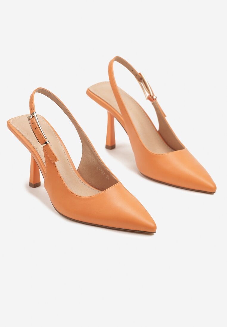 Pomarańczowe Sandały Szpilki Typu Slingback Elanista