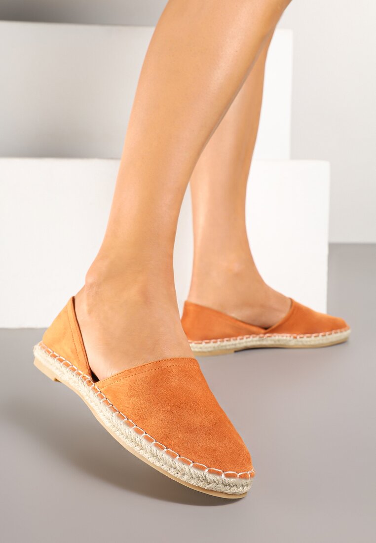 Pomarańczowe Espadryle   Ozdobione Wyciętą Cholewką i Plecionką Wommea
