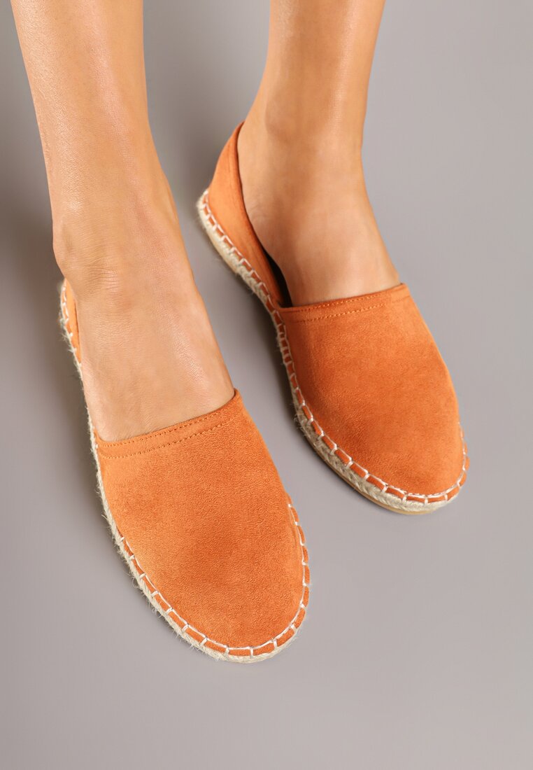 Pomarańczowe Espadryle   Ozdobione Wyciętą Cholewką i Plecionką Wommea