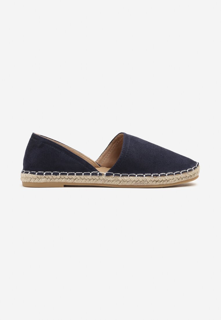 Granatowe Espadryle  Ozdobione Wyciętą Cholewką i Plecionką Wommea