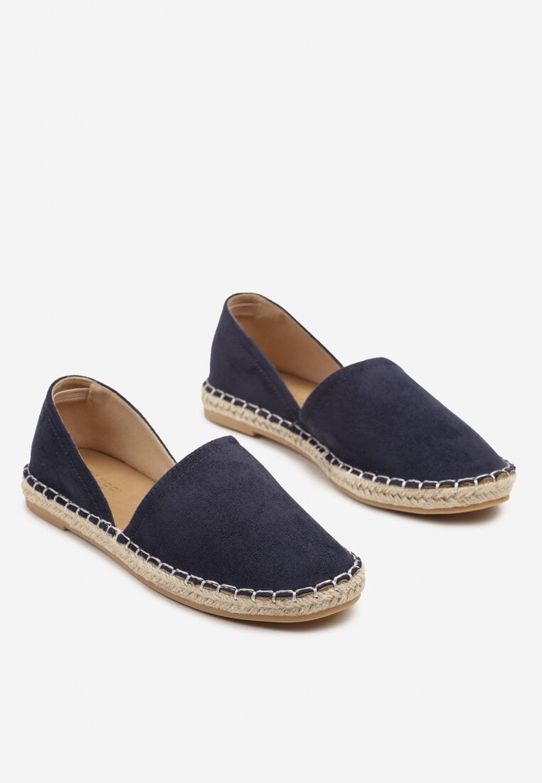 Granatowe Espadryle  Ozdobione Wyciętą Cholewką i Plecionką Wommea