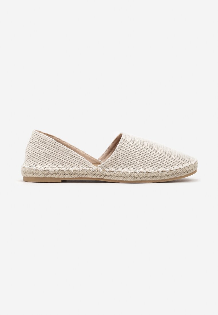 Jasnobeżowe Espadryle  Ozdobione Wyciętą Cholewką i Plecionką Wommea