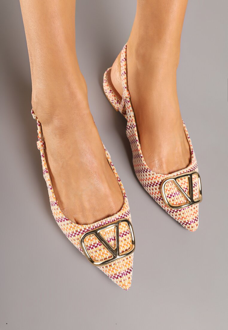Pomarańczowe Sandały Slingback z Tweedowymi Zdobieniami i Metaliczną Aplikacją Elanovea