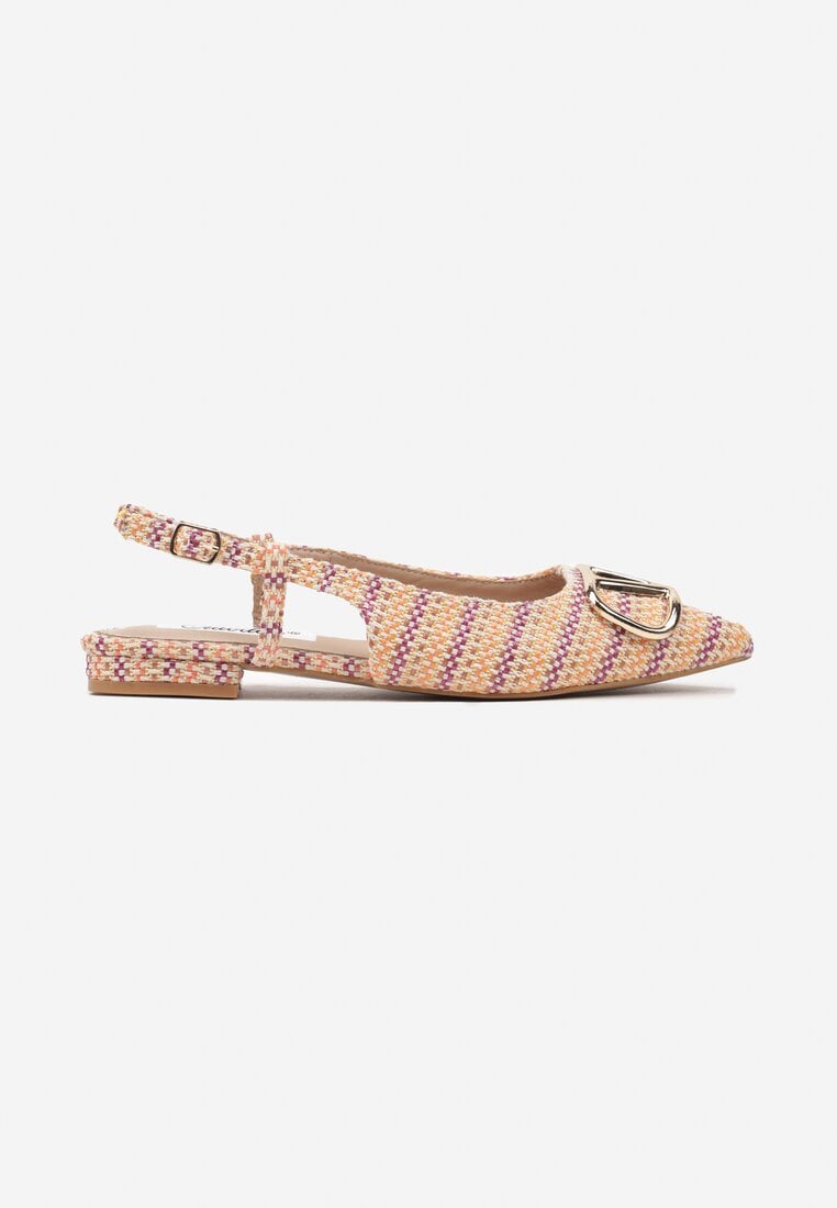 Pomarańczowe Sandały Slingback z Tweedowymi Zdobieniami i Metaliczną Aplikacją Elanovea