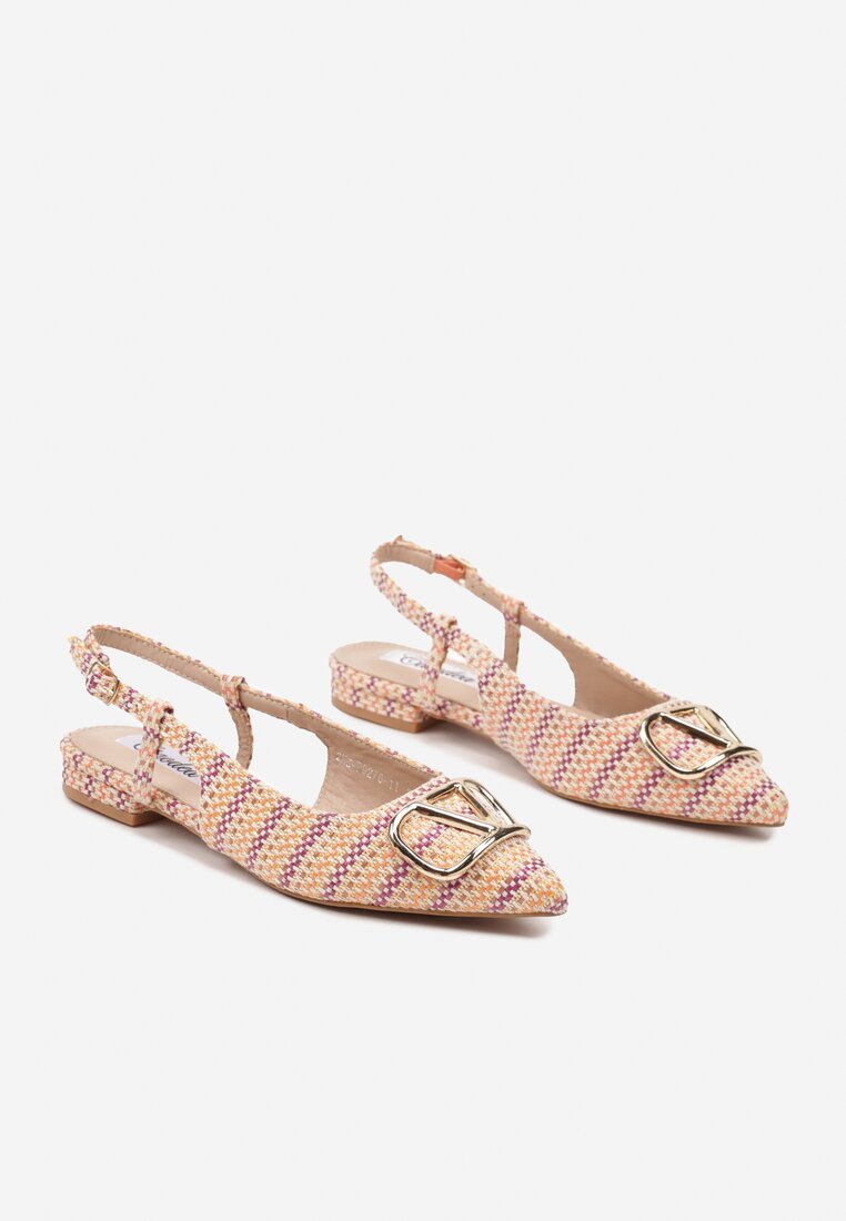 Pomarańczowe Sandały Slingback z Tweedowymi Zdobieniami i Metaliczną Aplikacją Elanovea