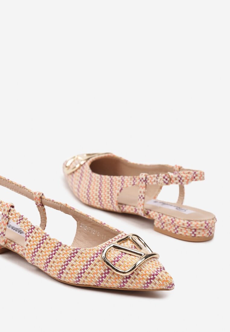 Pomarańczowe Sandały Slingback z Tweedowymi Zdobieniami i Metaliczną Aplikacją Elanovea