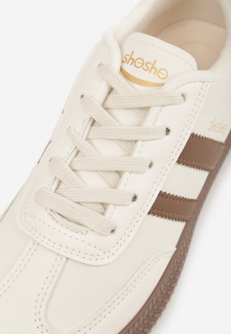 Beżowo-Brązowe Sneakersy Sportowe VICES z Ozdobnymi Paskami i Przeszyciami Wenilan