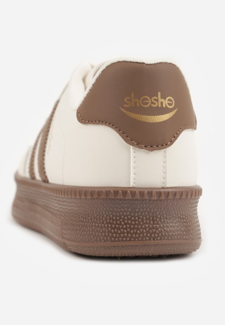 Beżowo-Brązowe Sneakersy Sportowe VICES z Ozdobnymi Paskami i Przeszyciami Wenilan