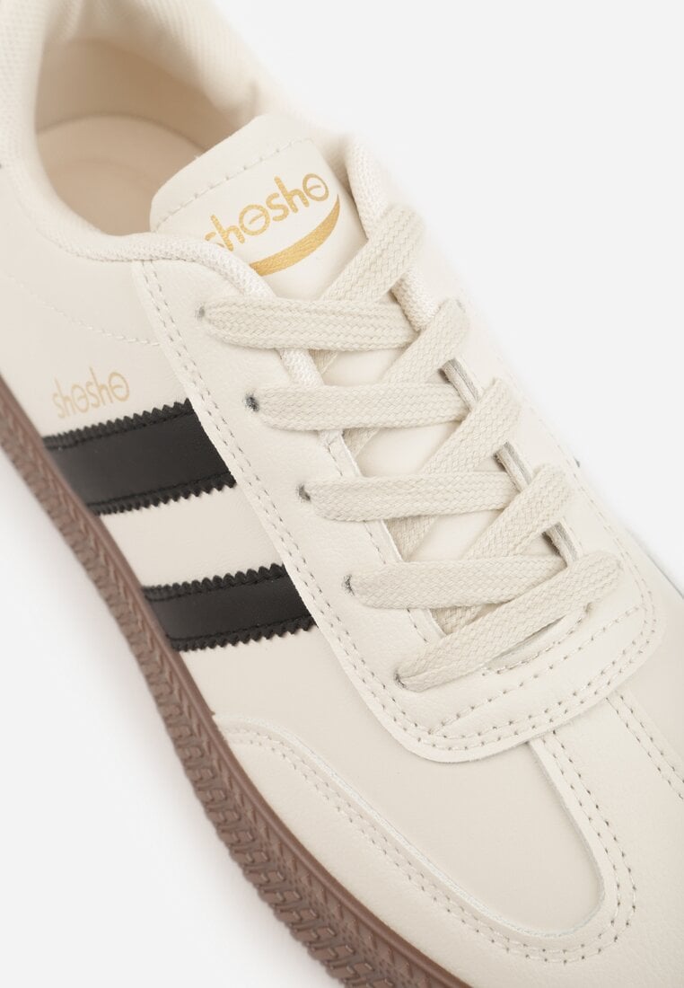 Beżowo-Czarne Sneakersy Sportowe VICES z Ozdobnymi Paskami i Przeszyciami Wenilan