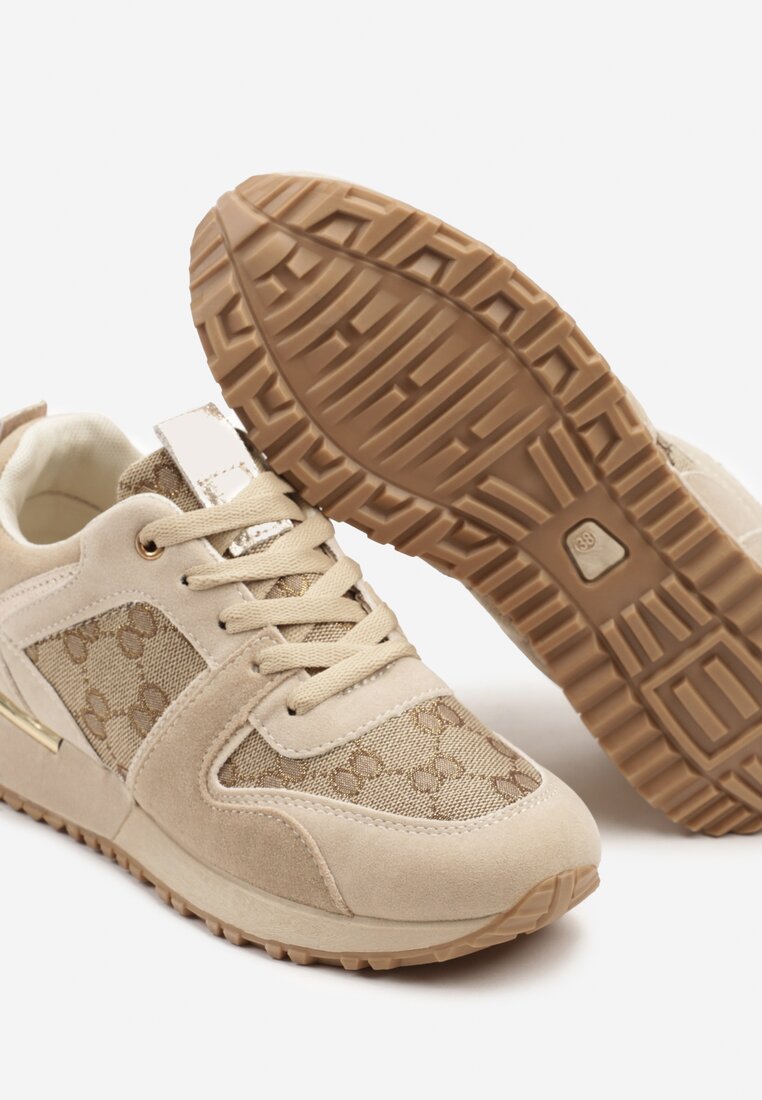 Ciemnobeżowe Sneakersy Ozdobione Wzorzystymi Wstawkami Halisna