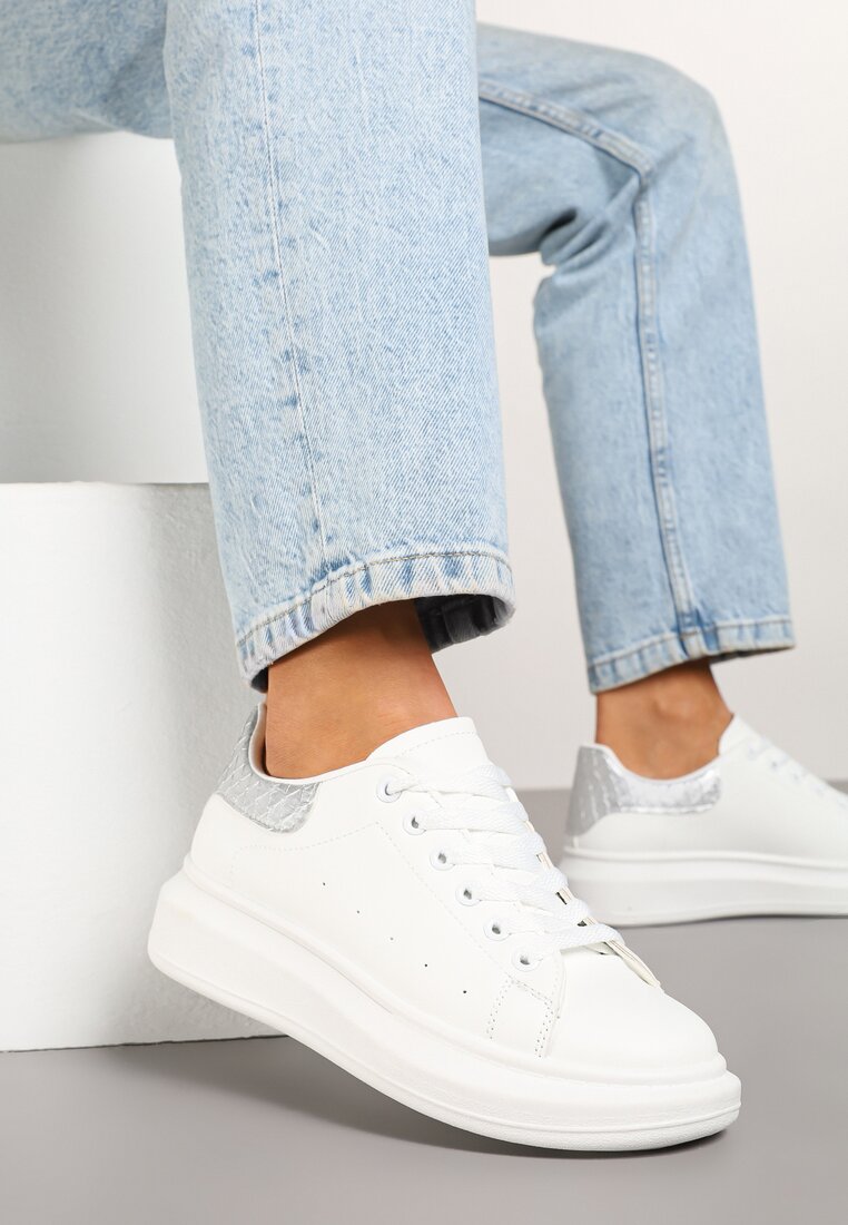 Sneakers Elanireth Alb cu argintiu