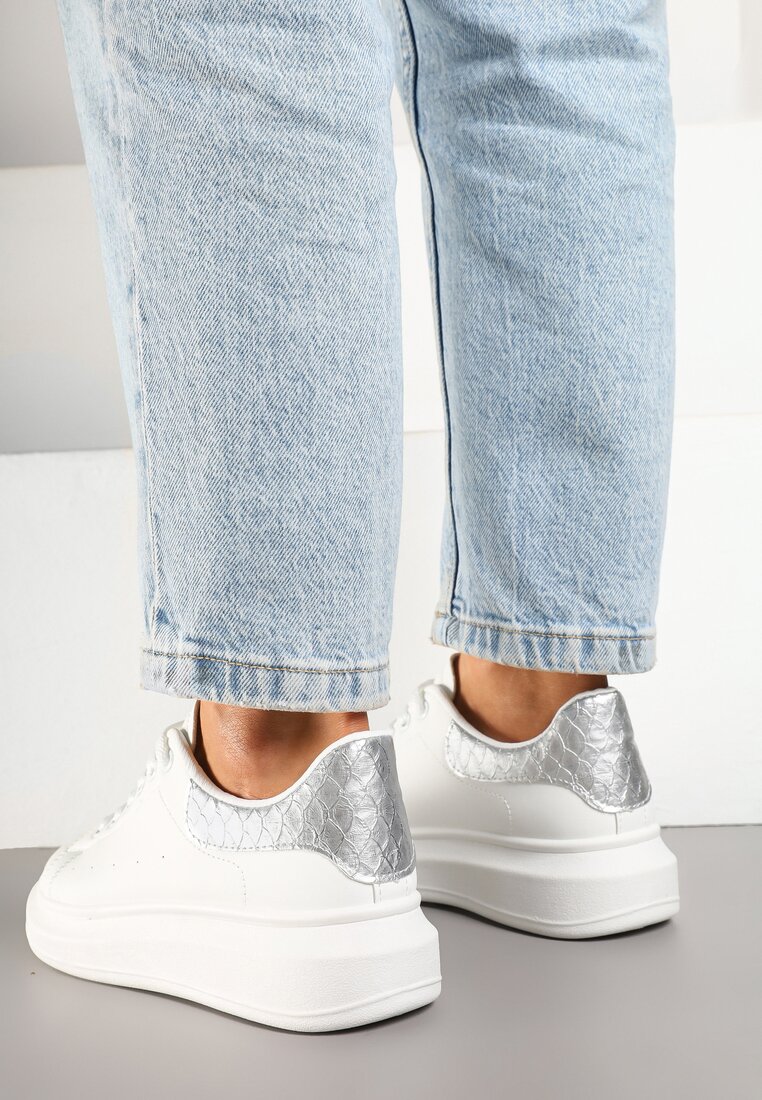 Sneakers Elanireth Alb cu argintiu