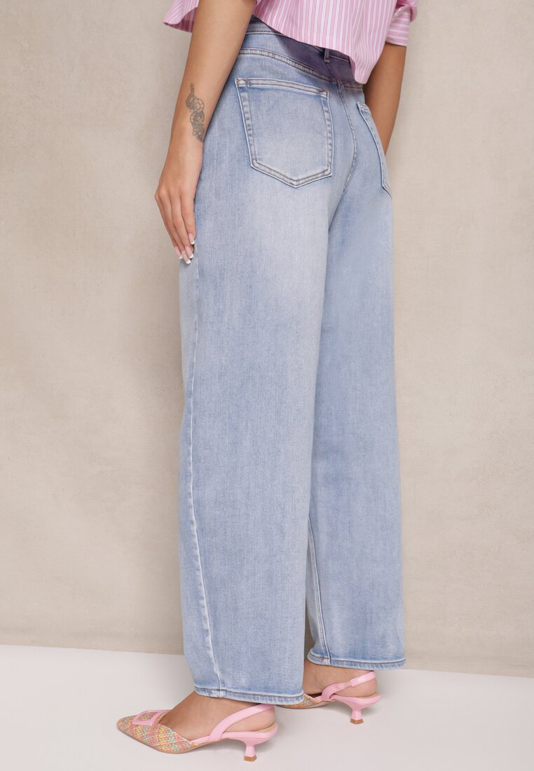 Niebieskie Casualowe Jeansy Boyfriend High Waist Clerra