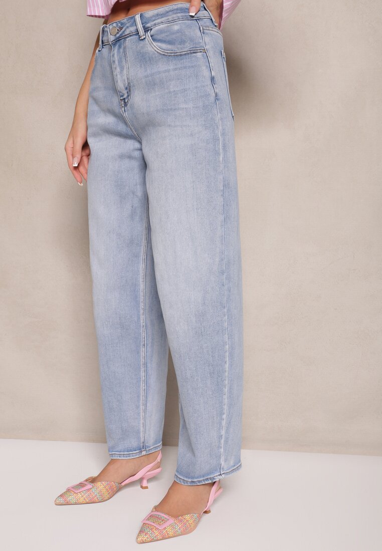 Niebieskie Casualowe Jeansy Boyfriend High Waist Clerra
