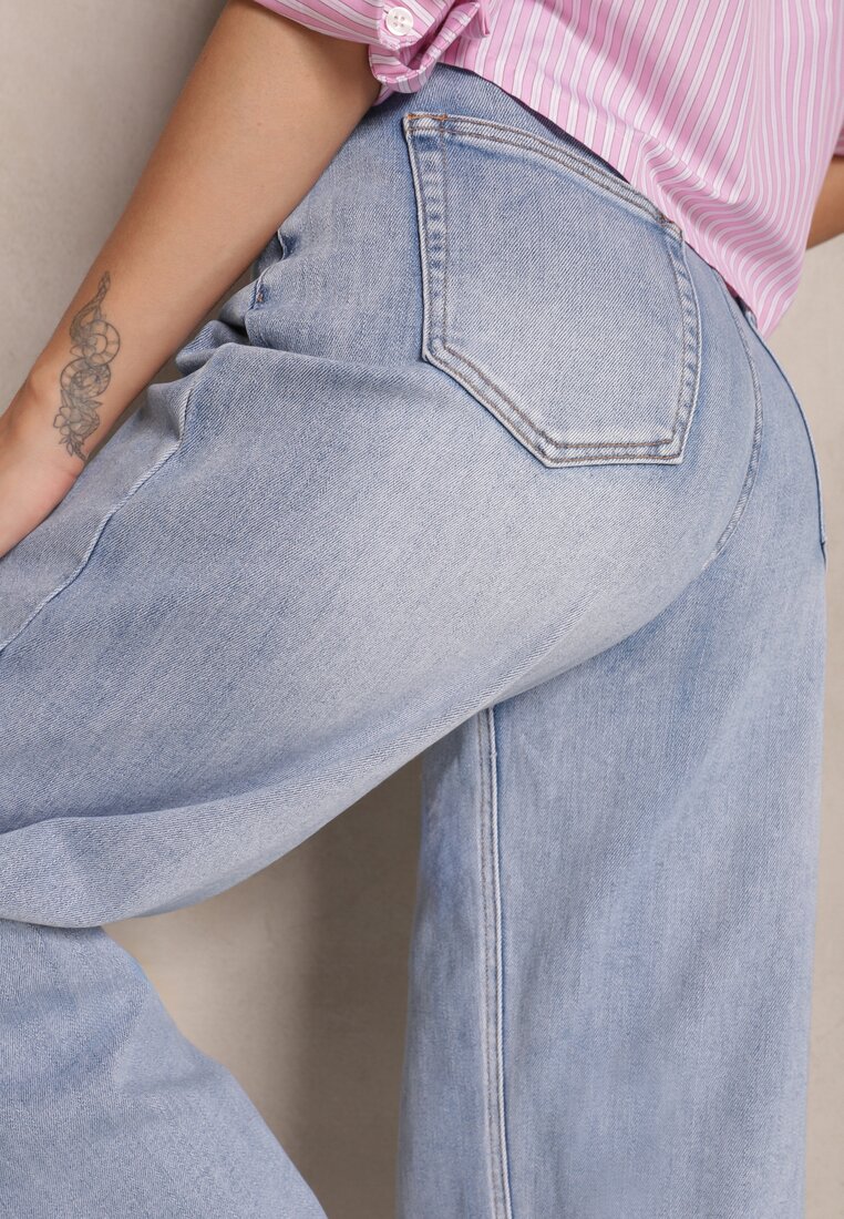 Niebieskie Casualowe Jeansy Boyfriend High Waist Clerra