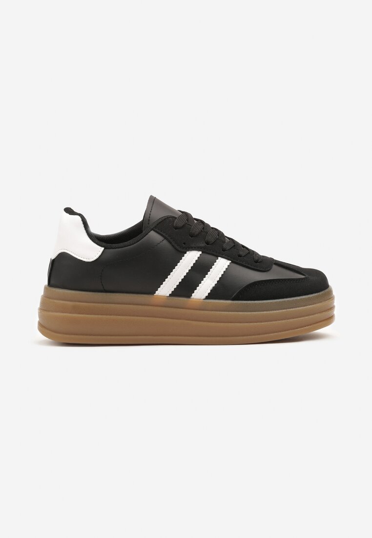 Czarne Sneakersy w Stylu Tenisówki z Paskami Hirnelia