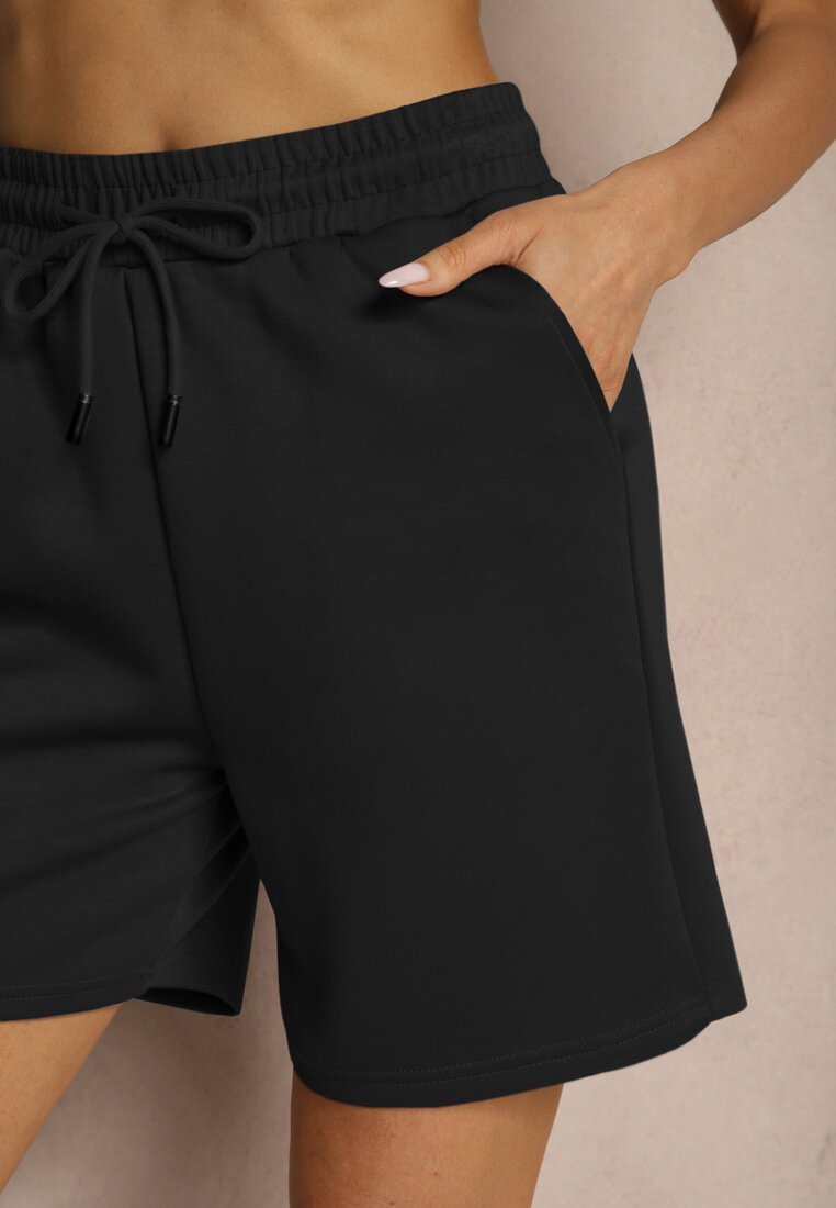 Czarne Dresowe Szorty z Wiskozą Bermudy High Waist Setallira