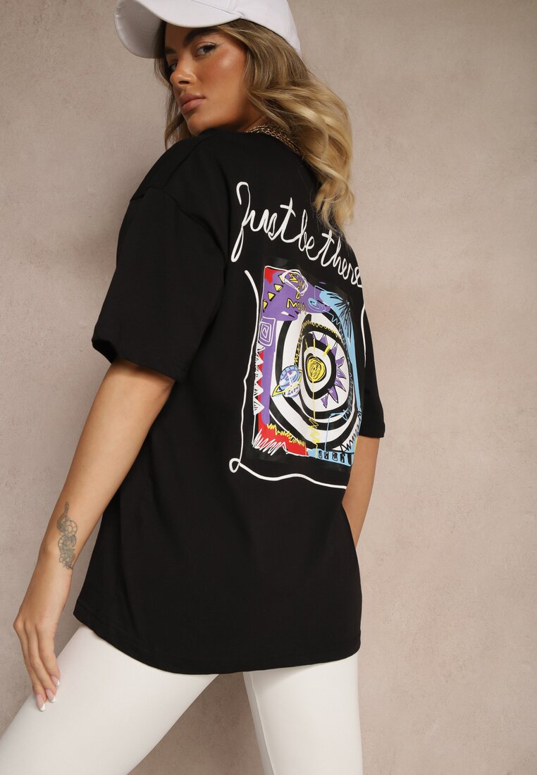 Czarny T-shirt Koszulka z Bawełny Ozdobiona Nadrukiem i Napisem Just Be There Felena