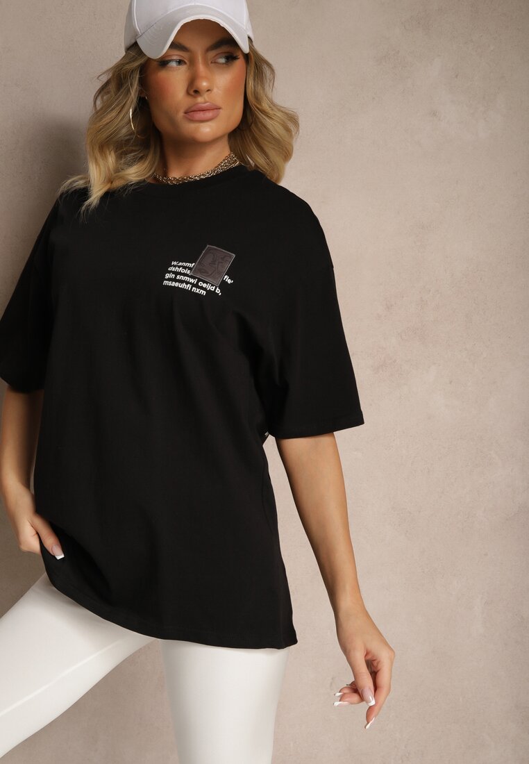 Czarna T-shirt Koszulka  Bawełniana z Nadrukiem Berriana