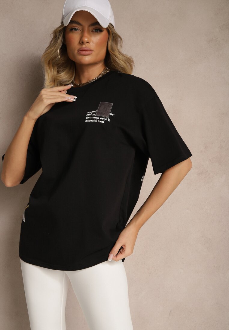 Czarna T-shirt Koszulka  Bawełniana z Nadrukiem Berriana