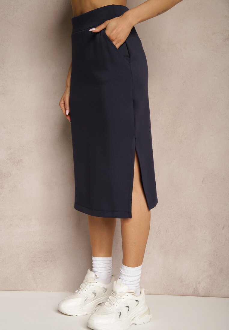 Granatowa Ołówkowa Spódnica High Waist Velzia