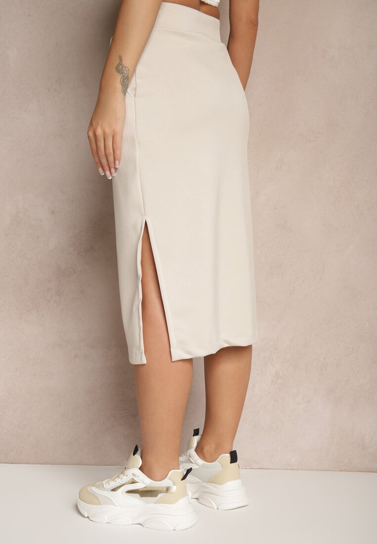 Beżowa Ołówkowa Spódnica High Waist Velzia