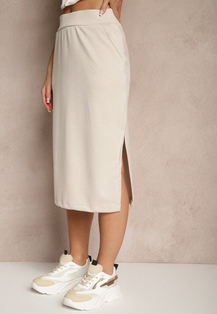 Beżowa Ołówkowa Spódnica High Waist Velzia