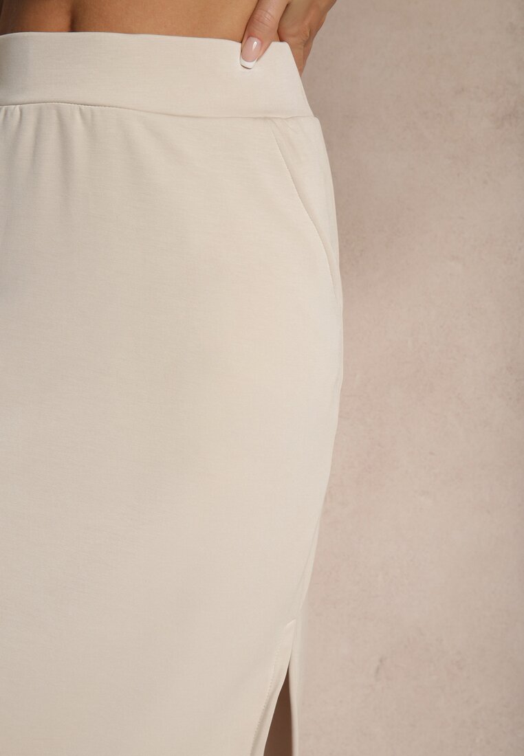 Beżowa Ołówkowa Spódnica High Waist Velzia