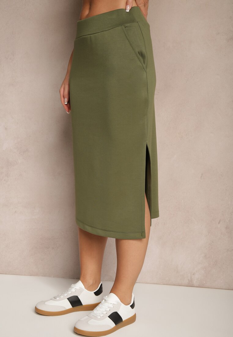 Zielona Ołówkowa Spódnica High Waist Velzia