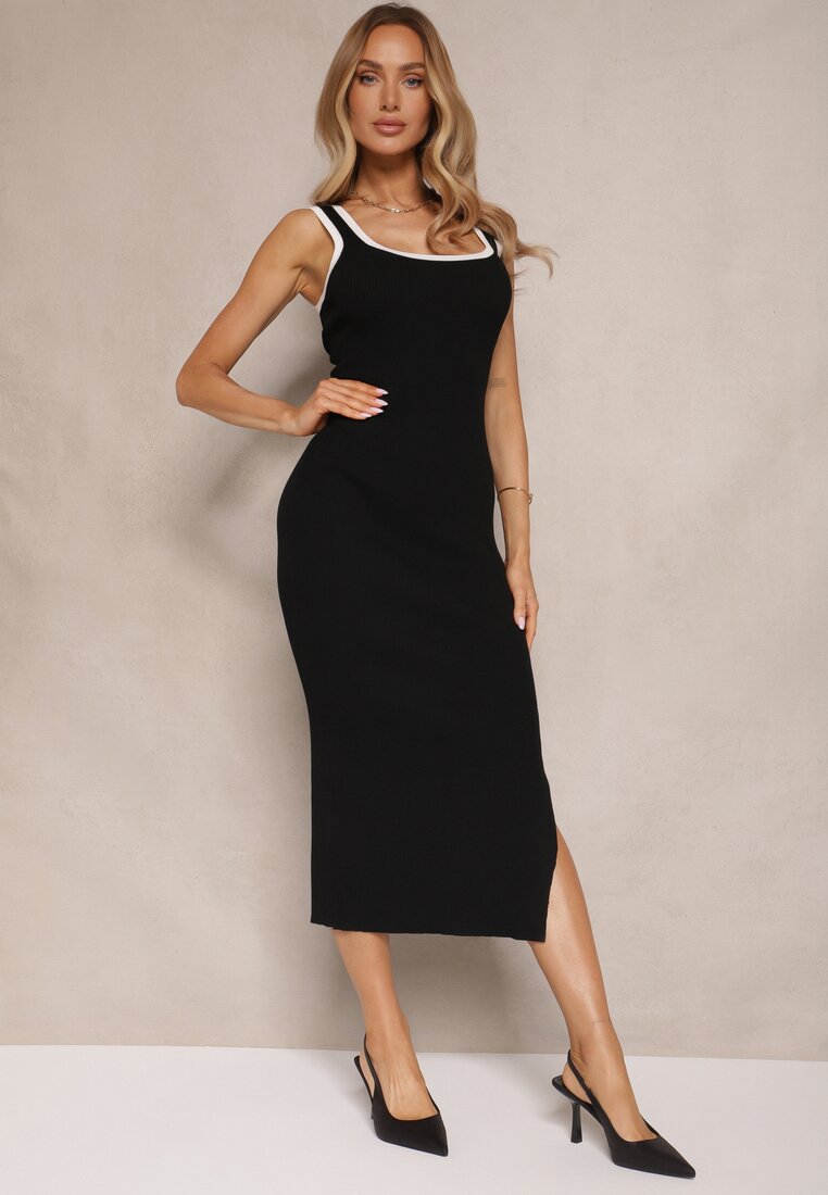 Czarna Sukienka z Wiskozą Typu Bodycon z Prążkowanego Materiału Erilwenis