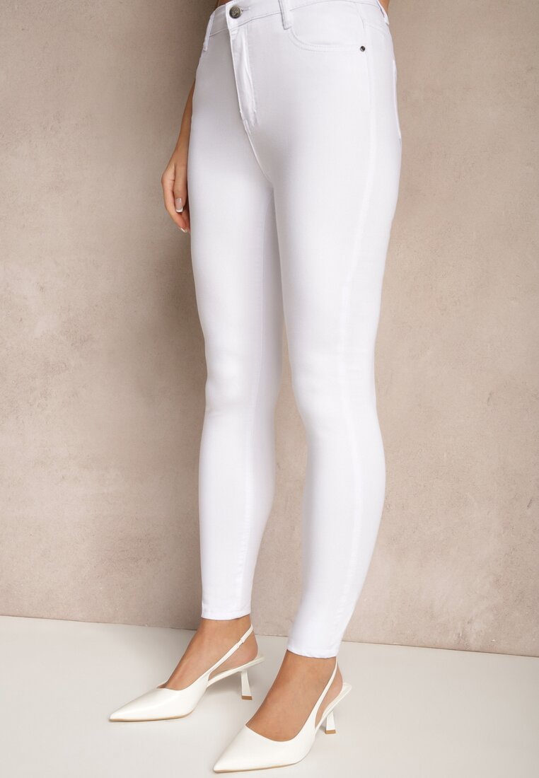 Białe Elastyczne Jeansy o Kroju Skinny High Waist Darira