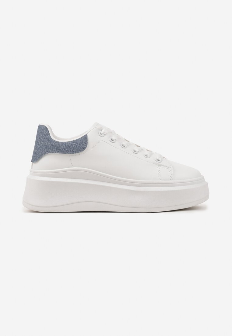 Biało-Niebieskie Sznurowane Sneakersy na Niskiej Platformie z Imitacji Skóry Ajanfa