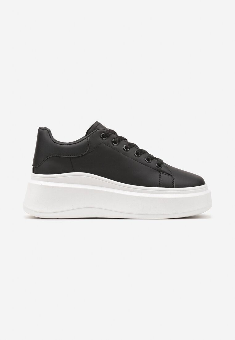 Czarne Sznurowane Sneakersy na Niskiej Platformie z Imitacji Skóry Ajanfa