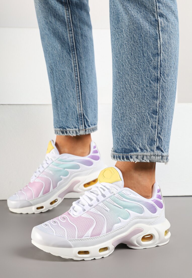 Biało-Fioletowe Buty Sportowe Sneakersy z Geometrycznym Tłoczeniem Vulinea