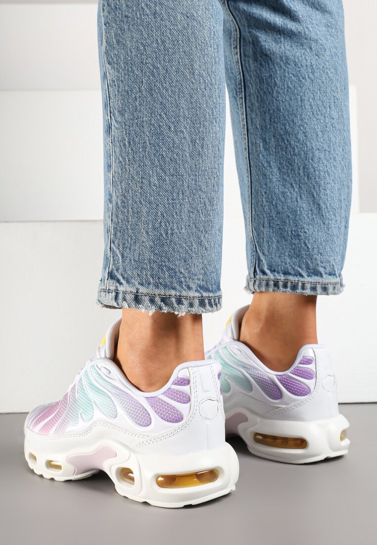 Biało-Fioletowe Buty Sportowe Sneakersy z Geometrycznym Tłoczeniem Vulinea