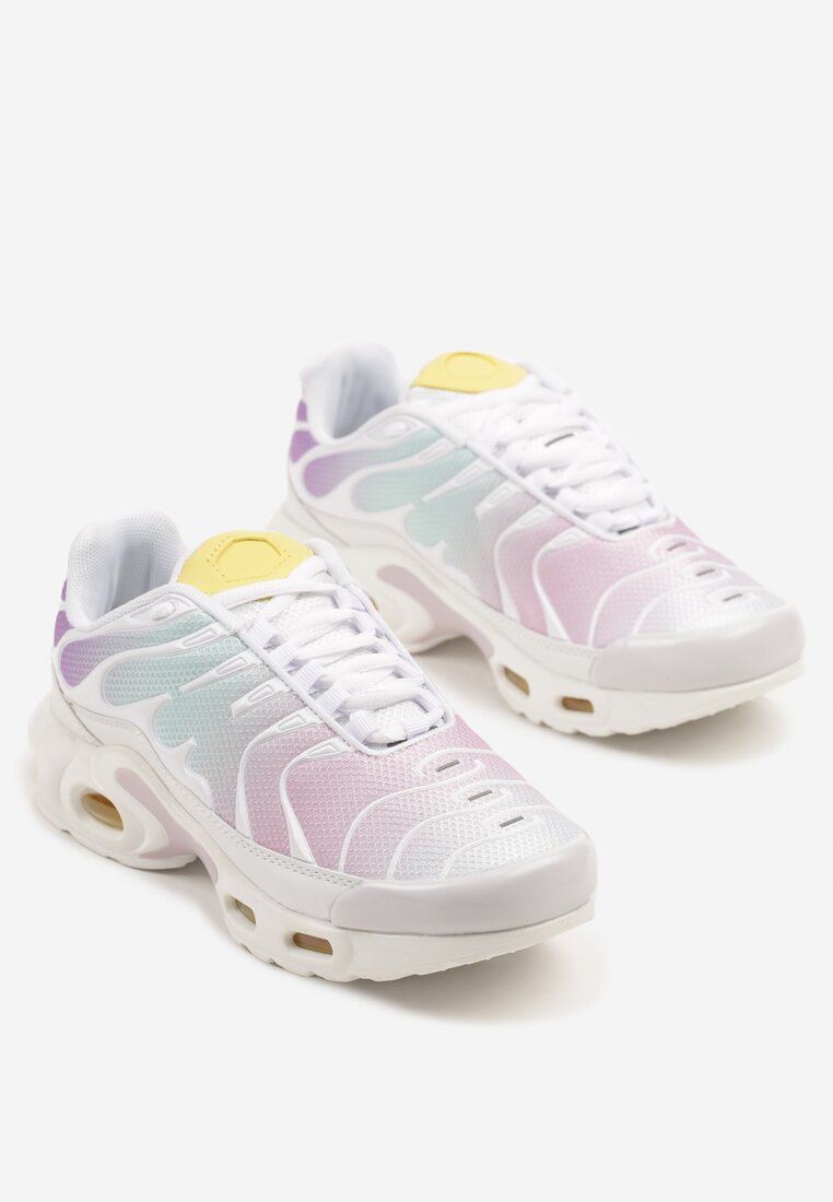 Biało-Fioletowe Buty Sportowe Sneakersy z Geometrycznym Tłoczeniem Vulinea
