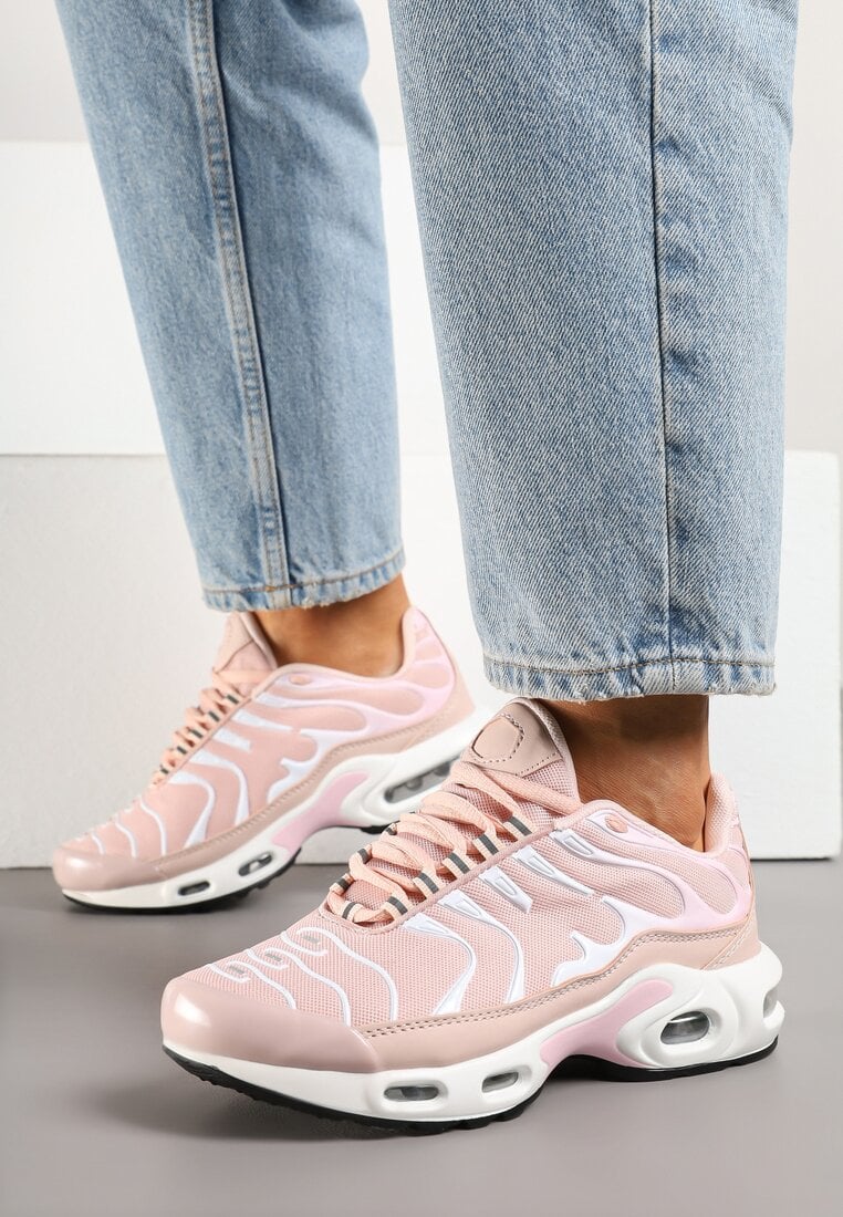 Jasnoróżowe Buty Sportowe Sneakersy z Geometrycznym Tłoczeniem Vulinea