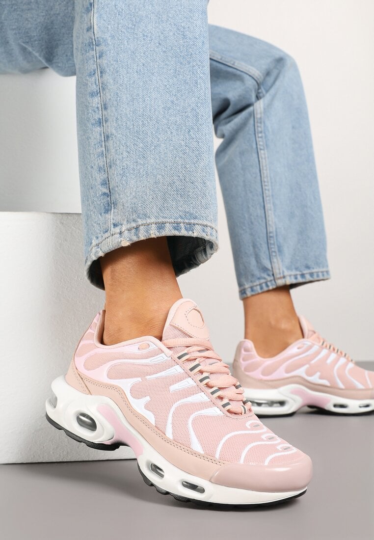 Jasnoróżowe Buty Sportowe Sneakersy z Geometrycznym Tłoczeniem Vulinea