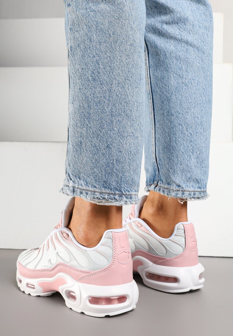 Biało-Różowe Buty Sportowe Sneakersy z Geometrycznym Tłoczeniem Vulinea